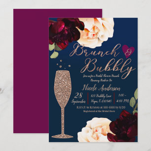 Invitation Brunch & Bubbly Champagne Fête des mariées bleu fo