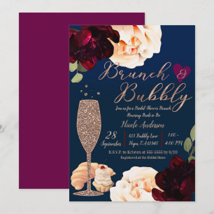 Invitation Brunch & Bubbly Champagne Fête des mariées bleu fo