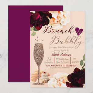 Invitation Brunch & Bubbly Champagne Peach Gold Baby Shower