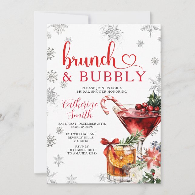 Invitation Brunch Bubbly Christmas Dinner Bridal Shower  (Devant)