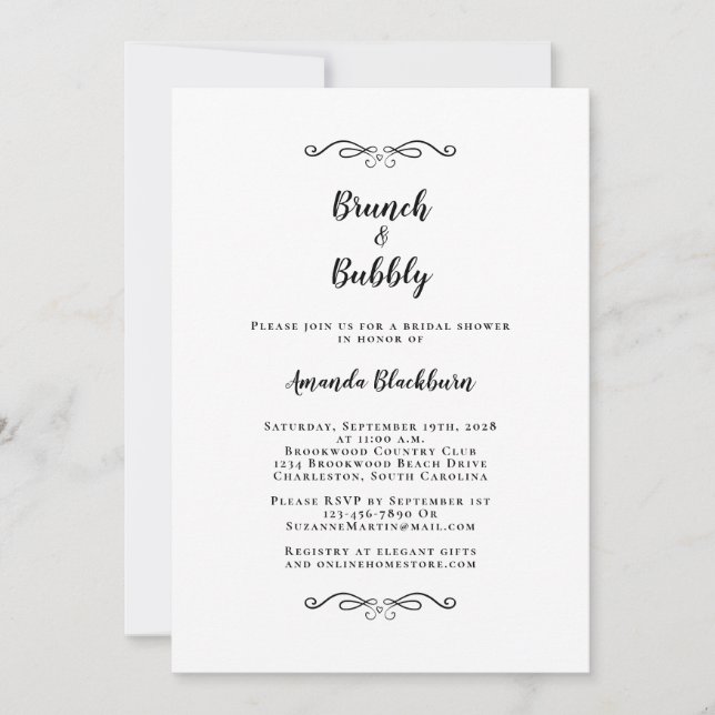 Invitation Brunch & Bubbly Elégante Fête des mariées blanche  (Devant)