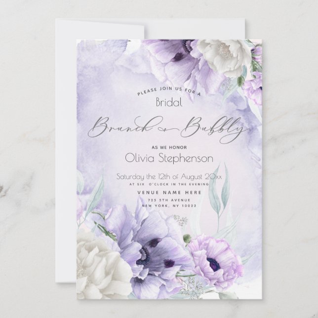 Invitation Brunch Bubbly Fête des mariées aquarelle Lilac Pop (Devant)