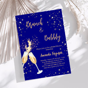 Invitation Brunch Bubbly Fête des mariées bleu marine applaud