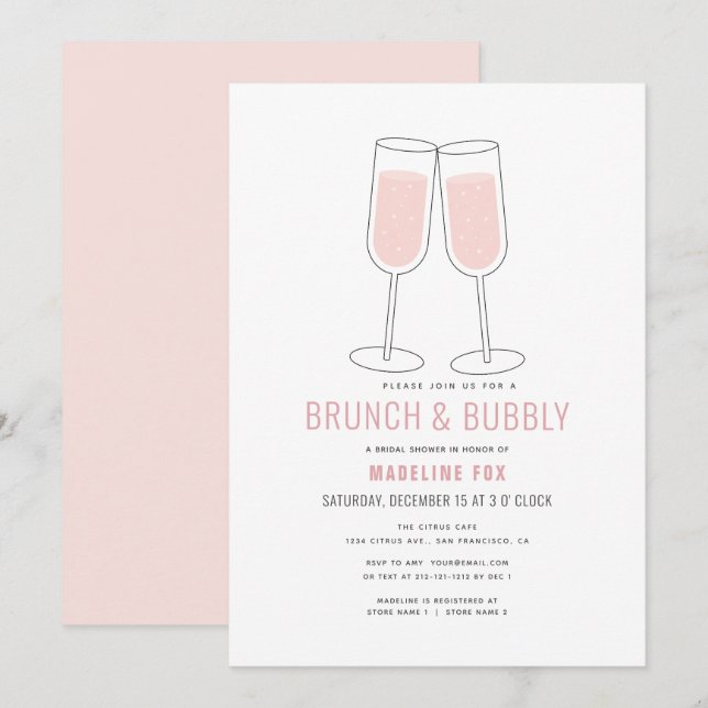 Invitation Brunch & Bubbly Fête des mariées champagne moderne (Devant / Derrière)