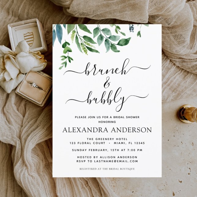 Invitation Brunch & Bubbly Fête des mariées de verdure (Créateur téléchargé)