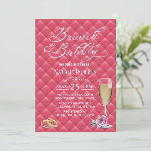 Invitation Brunch & Bubbly Fête des mariées dorée rose (Debout devant)