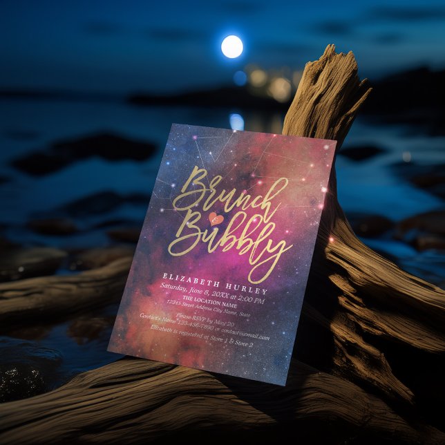 Invitation Brunch Bubbly Fête des mariées Night Star Sky Gala (Créateur téléchargé)