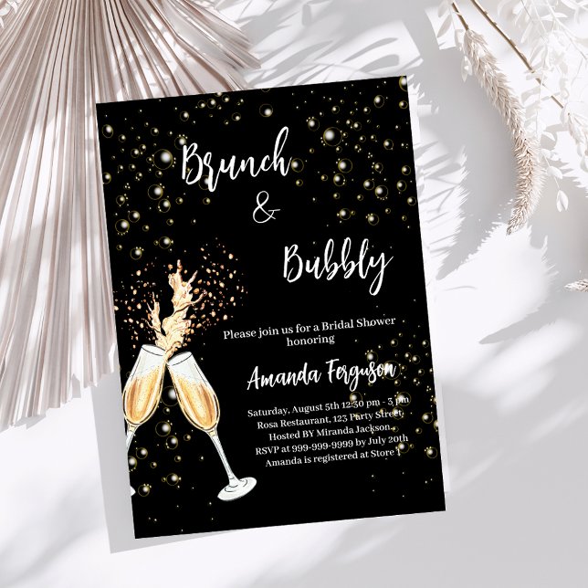 Invitation Brunch Bubbly Fête des mariées noir applaudissemen (Créateur téléchargé)