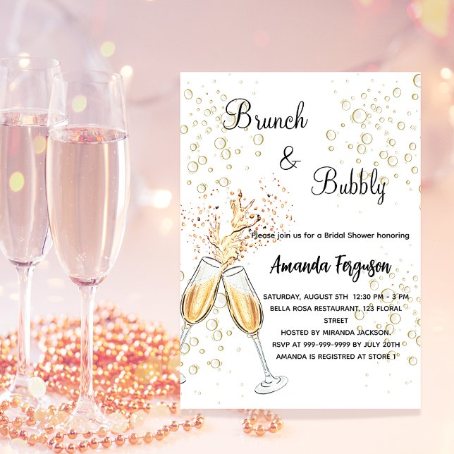 Invitation Brunch Bubbly Fête des mariées or glamour (Créateur téléchargé)