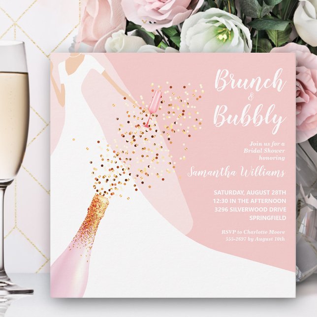 Invitation Brunch Bubbly Fête des mariées rose pâle (Créateur téléchargé)