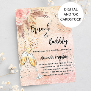 Invitation Brunch Bubbly Fête des mariées rose pampas herbe