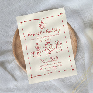 Invitation Brunch & Bubbly Fête des mariées rouge tirée à la 