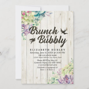 Invitation Brunch Bubbly Fête des mariées Succulent Bois rust