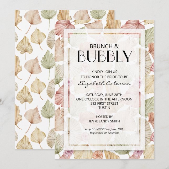Invitation Brunch Bubbly Feuilles séchés Fête des mariées