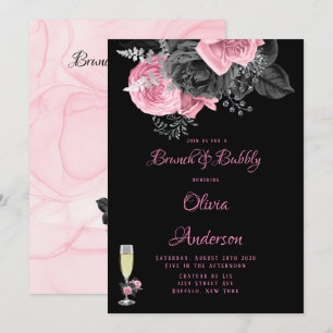Invitation Brunch & Bubbly I à encres florales rose de luxe