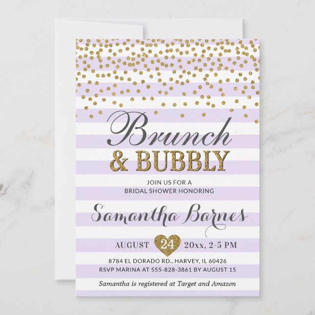 Invitation Brunch Bubbly Lavender Fête de l'mariée de printem (Devant)