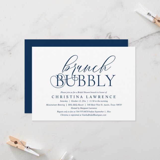 Invitation Brunch Bubbly, Mariée à être, Fête des mariées Inv (Devant/Arrière en situation)