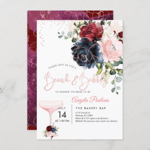 Invitation Brunch Bubbly Navy Bourgogne Blush H2 fleurs