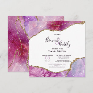 Invitation Brunch & Bubbly Pink Purple Gold Agate Douche