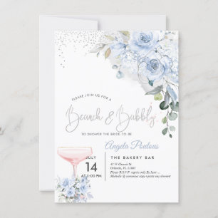 Invitation Brunch Bubbly Rose bleu roux