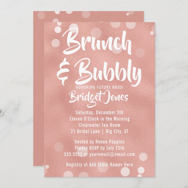 Invitation Brunch & Bubbly Rose d'invitation de douche nuptia (Devant / Derrière)