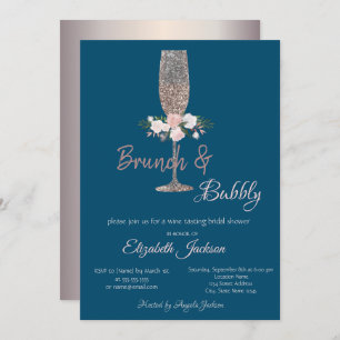 Invitation Brunch & Bubbly Rose Fête des mariées or
