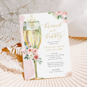 Invitation Brunch & Bubbly Rose Gold Floral Mariage