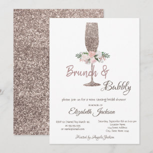 Invitation Brunch & Bubbly Rose Gold Paillettes Réception de