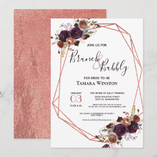 Invitation Brunch & Bubbly Rose or violet douche géométrique