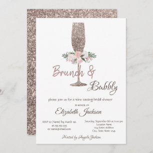 Invitation Brunch & Bubbly Rose Parties scintillant or Fête d