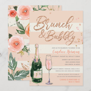 Invitation Brunch & Bubbly Rose Parties scintillant or Fête d
