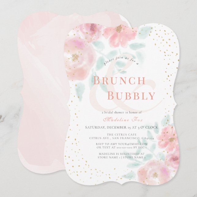 Invitation Brunch & Bubbly Rose rose Fête des mariées (Devant / Derrière)