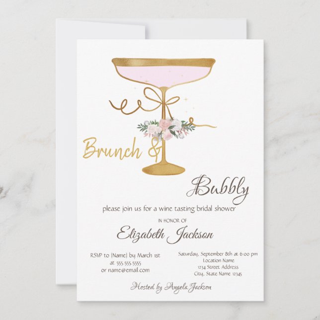 Invitation Brunch & Bubbly Verre, Fête des mariées de Parties (Devant)