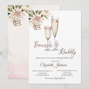 Invitation Brunch & Bubbly Vin Verre Fête des mariées Florale