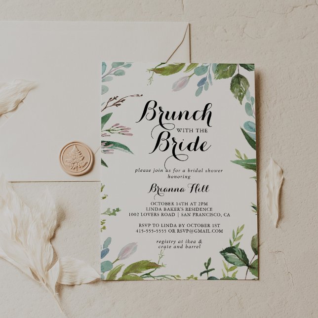 Invitation Brunch calligraphie verdoyante avec douche de mari (Créateur téléchargé)