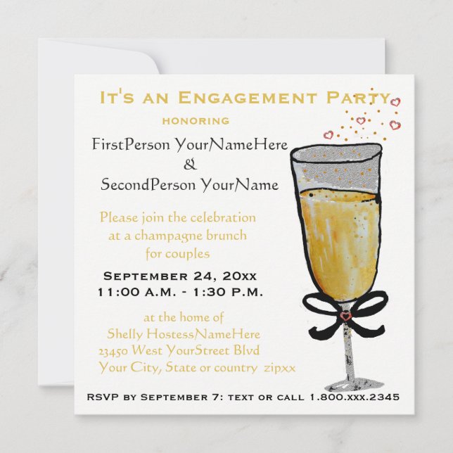 Invitation Brunch Champagne de la fête d'engagement (Devant)