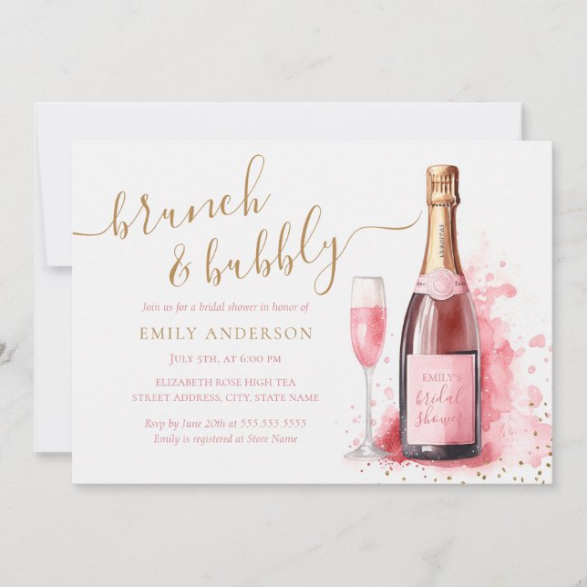 Invitation Brunch Champagne Rose Et Fête des mariées Bubble (Devant)