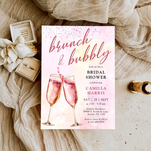 Invitation Brunch Champagne Rose Et Fête des mariées Bubble (Créateur téléchargé)