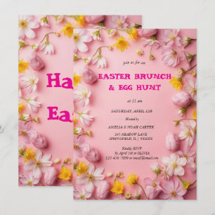 Invitation BRUNCH & CHASSE de Pâques Floral Coloré