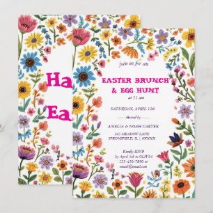 Invitation BRUNCH & CHASSE de Pâques Floral Coloré