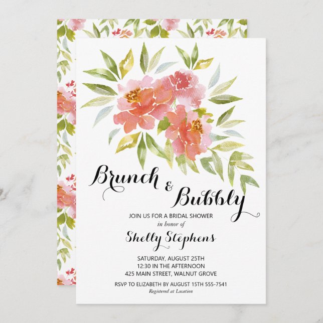 Invitation Brunch Chic et Floral Bulles (Devant / Derrière)