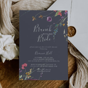 Invitation Brunch classique bleu sauvage avec douche de marié