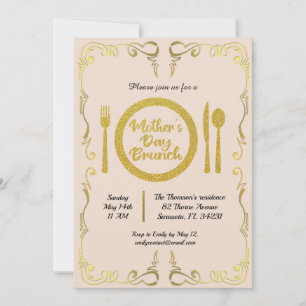 Invitation Brunch classique pour la fête des mères d'or
