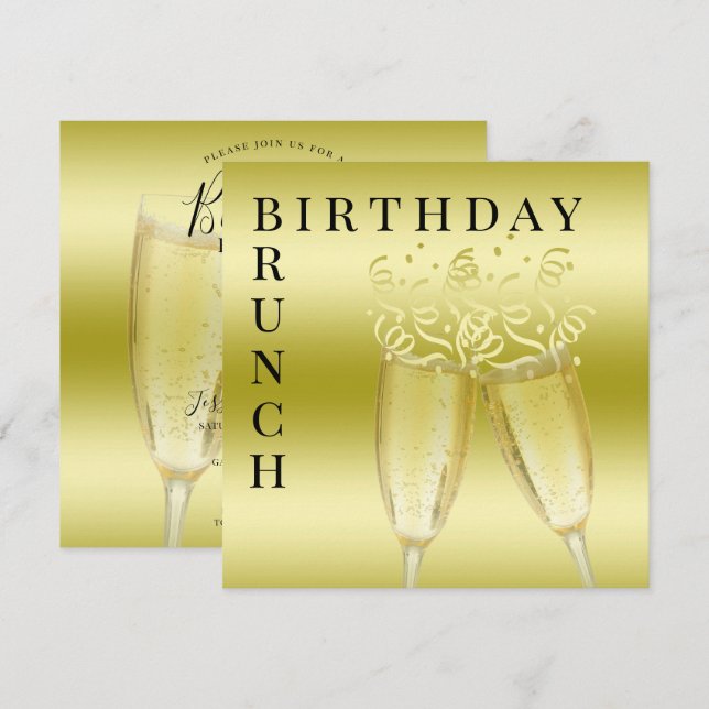 Invitation Brunch d'anniversaire Champagne & Streamers (Devant / Derrière)