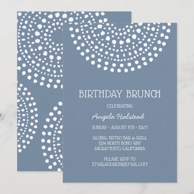 Invitation Brunch d'anniversaire de Boho Bali sur le bleu 2 (Devant / Derrière)