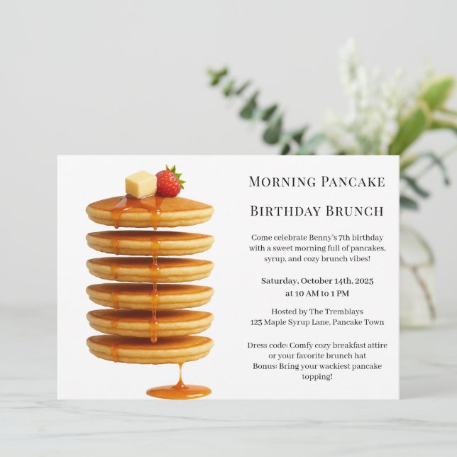 Invitation Brunch d'anniversaire du matin du crêpe | Week-end (Debout devant)