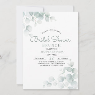 Invitation Brunch de Baby Shower Minimaliste Vert Sauge Flora