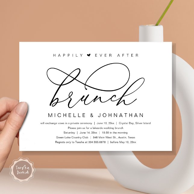 Invitation Brunch de bonheur éternel, fête romantique moderne (Happily Ever After Brunch Party, Invitation Card, Modern Romantic Wedding Elopement, Black and White)