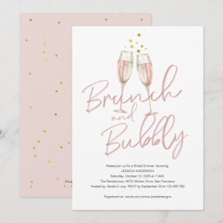 Invitation Brunch de calligraphie branché et douche à bulles