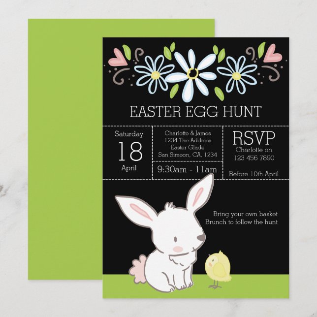 Invitation Brunch De Chasse Aux Oeufs De Pâques De Lapin Et D (Devant / Derrière)